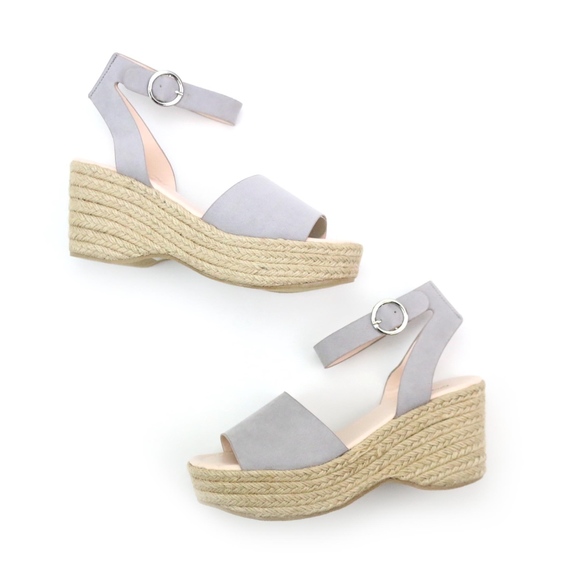 Qupid Logan Light Grey Espadrille Platform Wedges - Picture 3 of 8